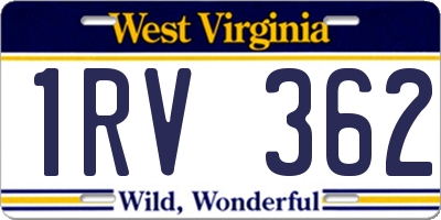 WV license plate 1RV362