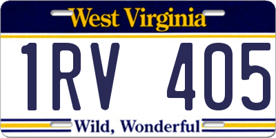 WV license plate 1RV405