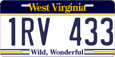 WV license plate 1RV433