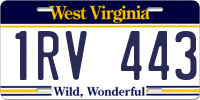 WV license plate 1RV443