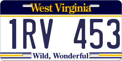 WV license plate 1RV453