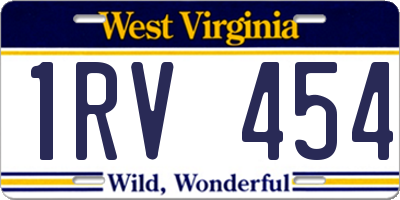 WV license plate 1RV454