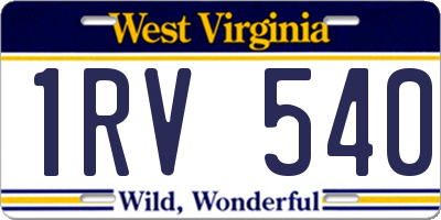 WV license plate 1RV540
