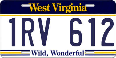 WV license plate 1RV612