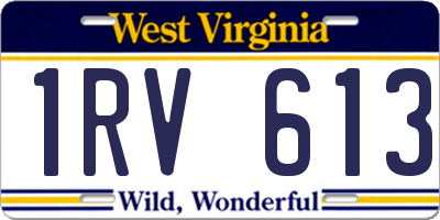 WV license plate 1RV613