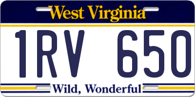 WV license plate 1RV650