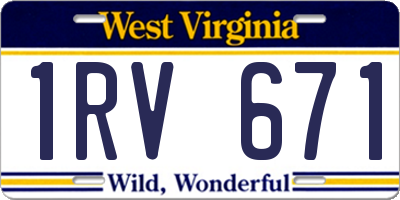 WV license plate 1RV671