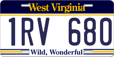 WV license plate 1RV680