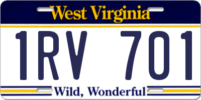 WV license plate 1RV701