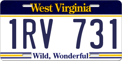 WV license plate 1RV731