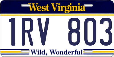WV license plate 1RV803