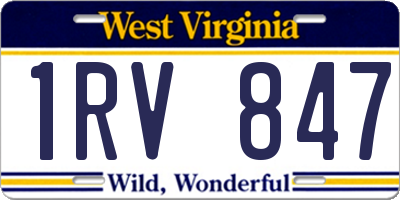 WV license plate 1RV847
