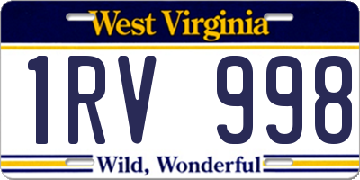 WV license plate 1RV998