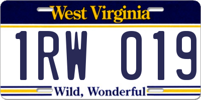 WV license plate 1RW019