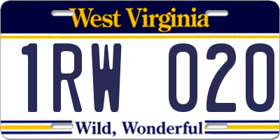 WV license plate 1RW020