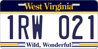 WV license plate 1RW021