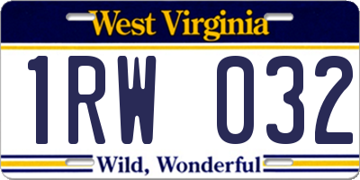 WV license plate 1RW032
