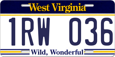 WV license plate 1RW036