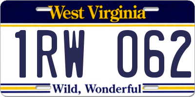 WV license plate 1RW062