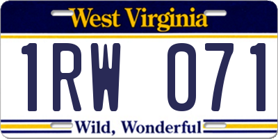 WV license plate 1RW071
