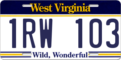 WV license plate 1RW103