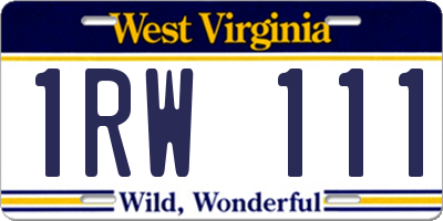 WV license plate 1RW111