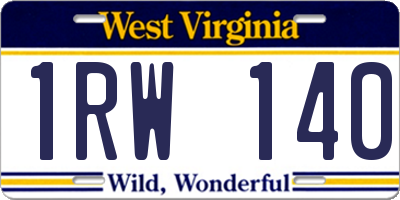 WV license plate 1RW140