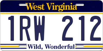 WV license plate 1RW212