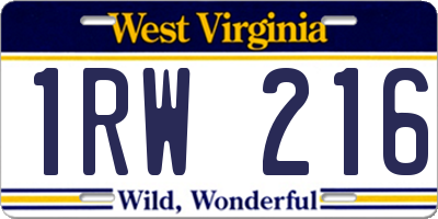WV license plate 1RW216