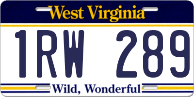 WV license plate 1RW289