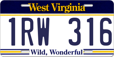 WV license plate 1RW316