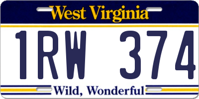 WV license plate 1RW374