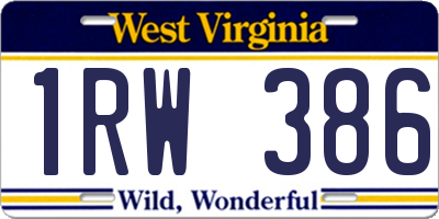 WV license plate 1RW386