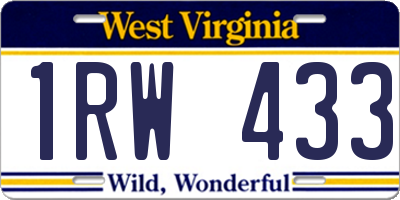 WV license plate 1RW433