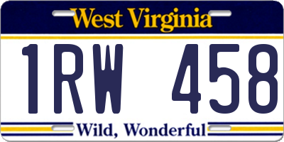 WV license plate 1RW458