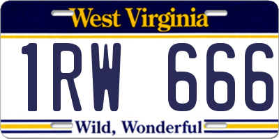WV license plate 1RW666