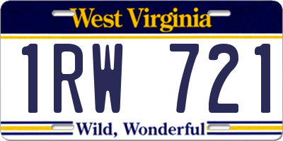 WV license plate 1RW721