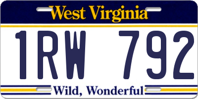 WV license plate 1RW792