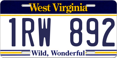 WV license plate 1RW892
