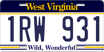 WV license plate 1RW931