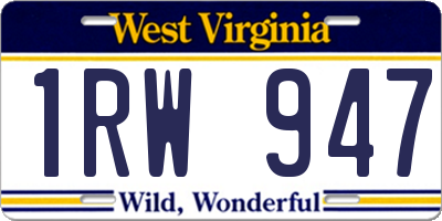 WV license plate 1RW947