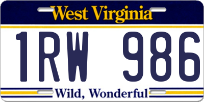WV license plate 1RW986