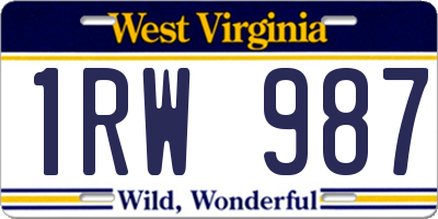 WV license plate 1RW987