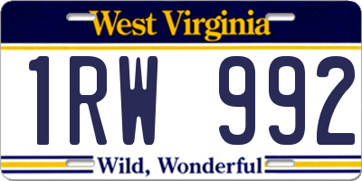 WV license plate 1RW992