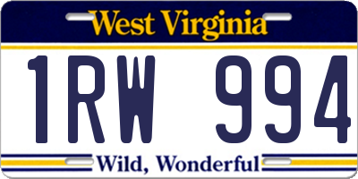 WV license plate 1RW994