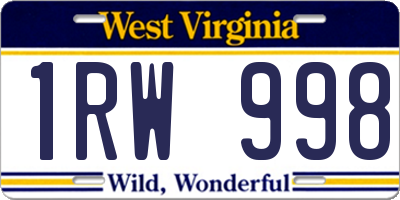 WV license plate 1RW998