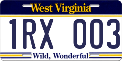 WV license plate 1RX003