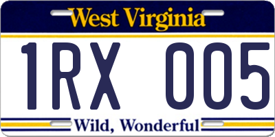 WV license plate 1RX005