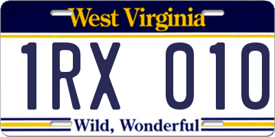 WV license plate 1RX010