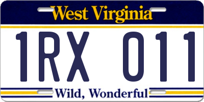 WV license plate 1RX011